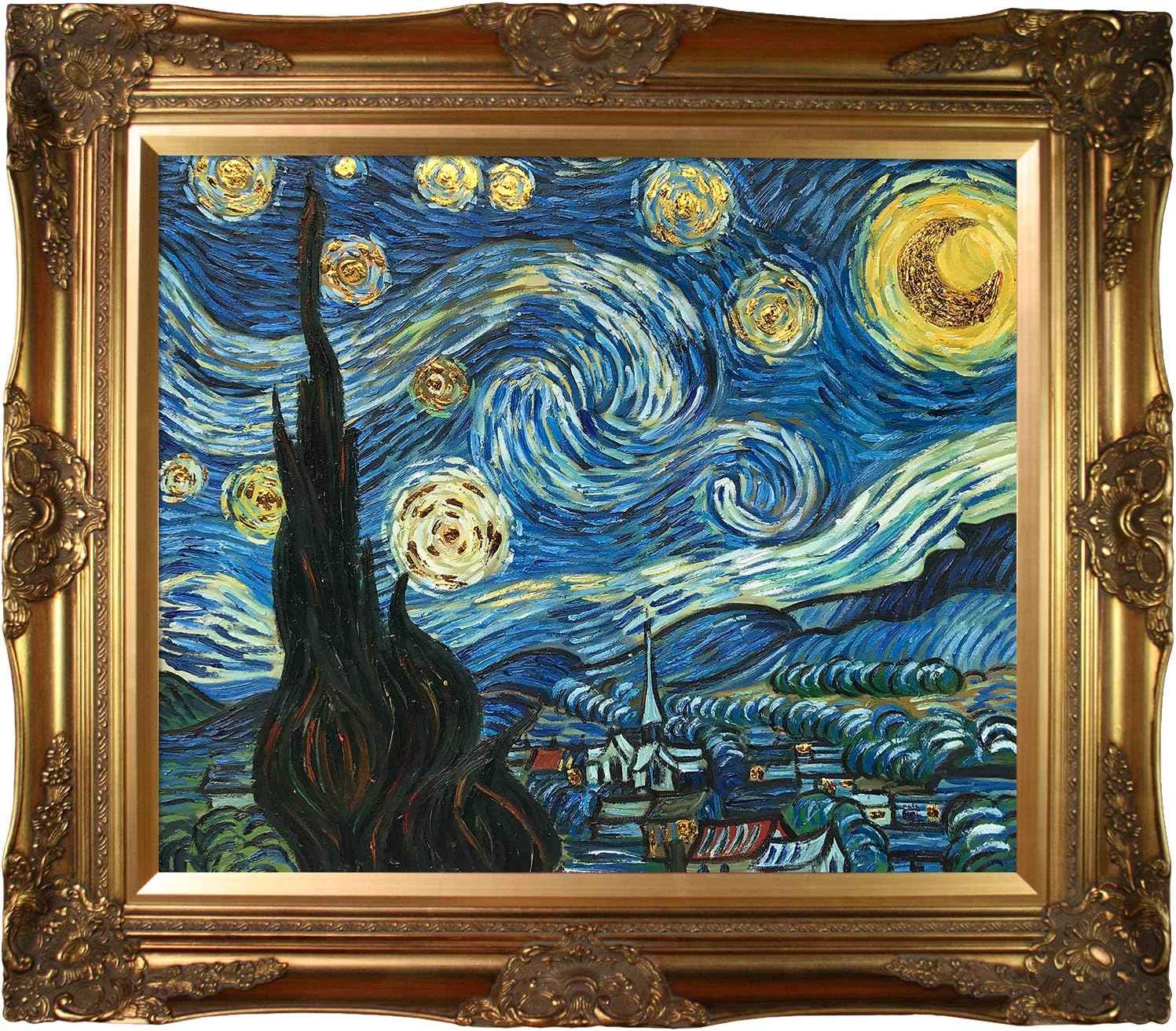 La Pastiche VGG485-FR-6996G20X24 Framed Oil Painting Starry Night Metallic Embellished by Vincent Van Gogh with Victorian Gold Frame
