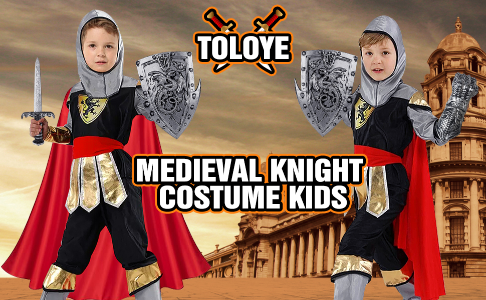 Disfraz De Caballero Medieval Para Niño | 8 Piezas Con Capa, Casco Y Espada | Regalo Para Halloween Y Cumpleaños