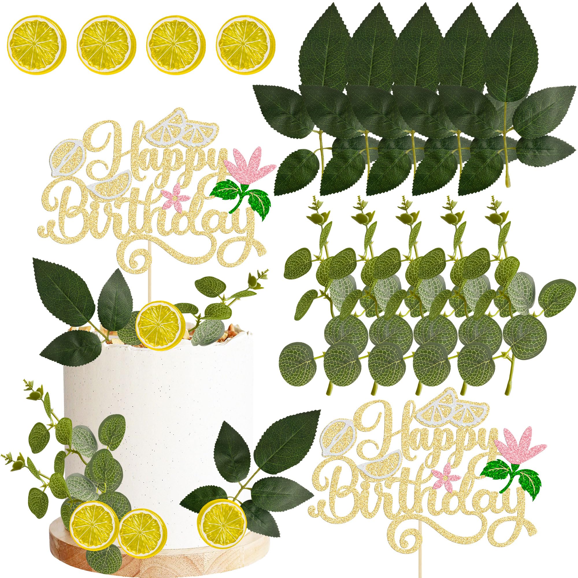 Ephlyn 15Pcs Lemon Happy Birthday Cake Topper