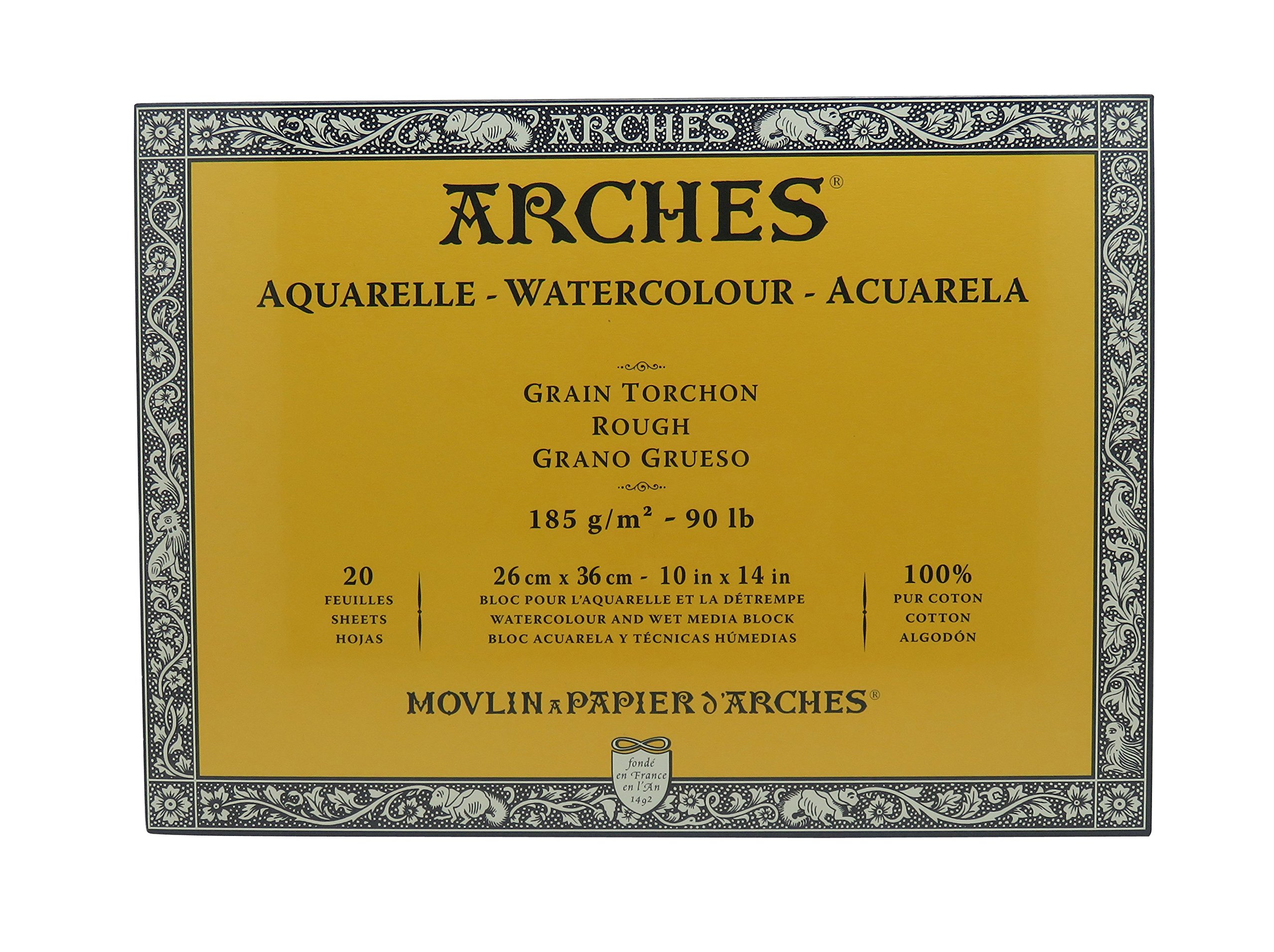 Arches 1795079 Aquarellpapier im Block (26 x 36 cm, 4-seitig geleimt, 185g/m² Grobkorn) 20 Blatt naturweiß