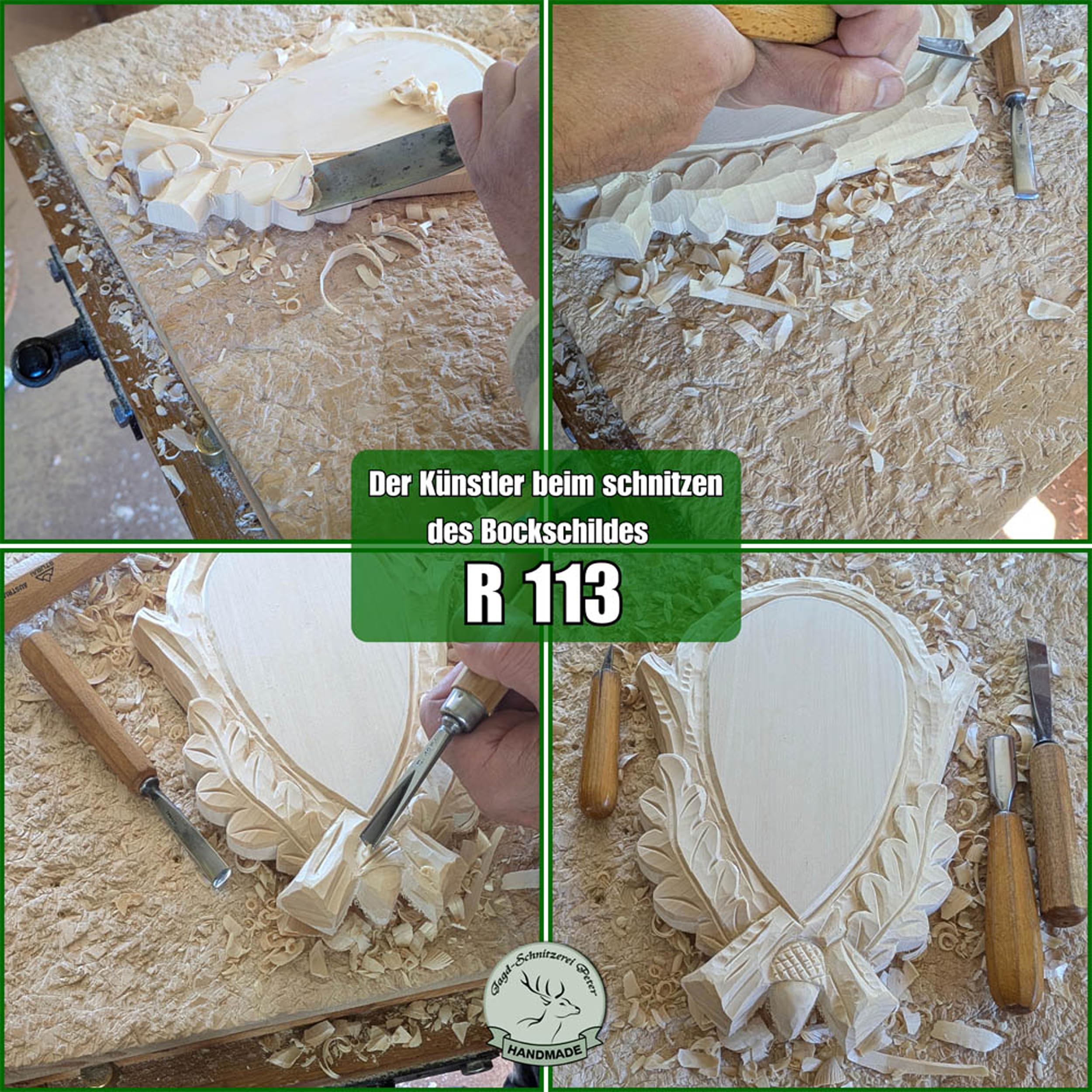 Jagd-Schnitzerei Peter Trophäenbrett für den kapitalen Rehbock braun 133 handgeschnitztes Trophäenbrett Aufsatzfläche 21 x 11 cm