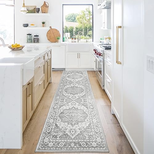 KOZYFLY Alfombra bohemia para pasillos de 8 pies, antideslizante, con respaldo de goma, alfombra larga de cocina, antideslizante, lavable, alfombra