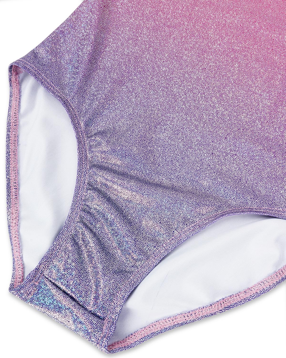 Gogokids Conjunto de gimnasia de tres piezas para niña, cuello en Y, sin mangas, con pantalones cortos y diadema, traje de gimnasia con diseño de bloques de color azul y morado, 3-12 años — view 4