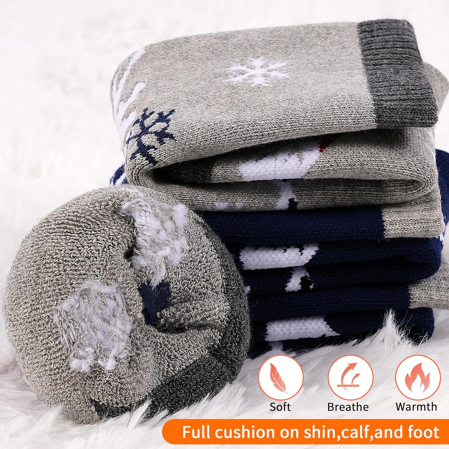 Tphon Kids Ski Socks Thermal Winter Warm Thick Breathable Socks 2 Pairs for Boys Girls Skiing Snowboarding - Image 6