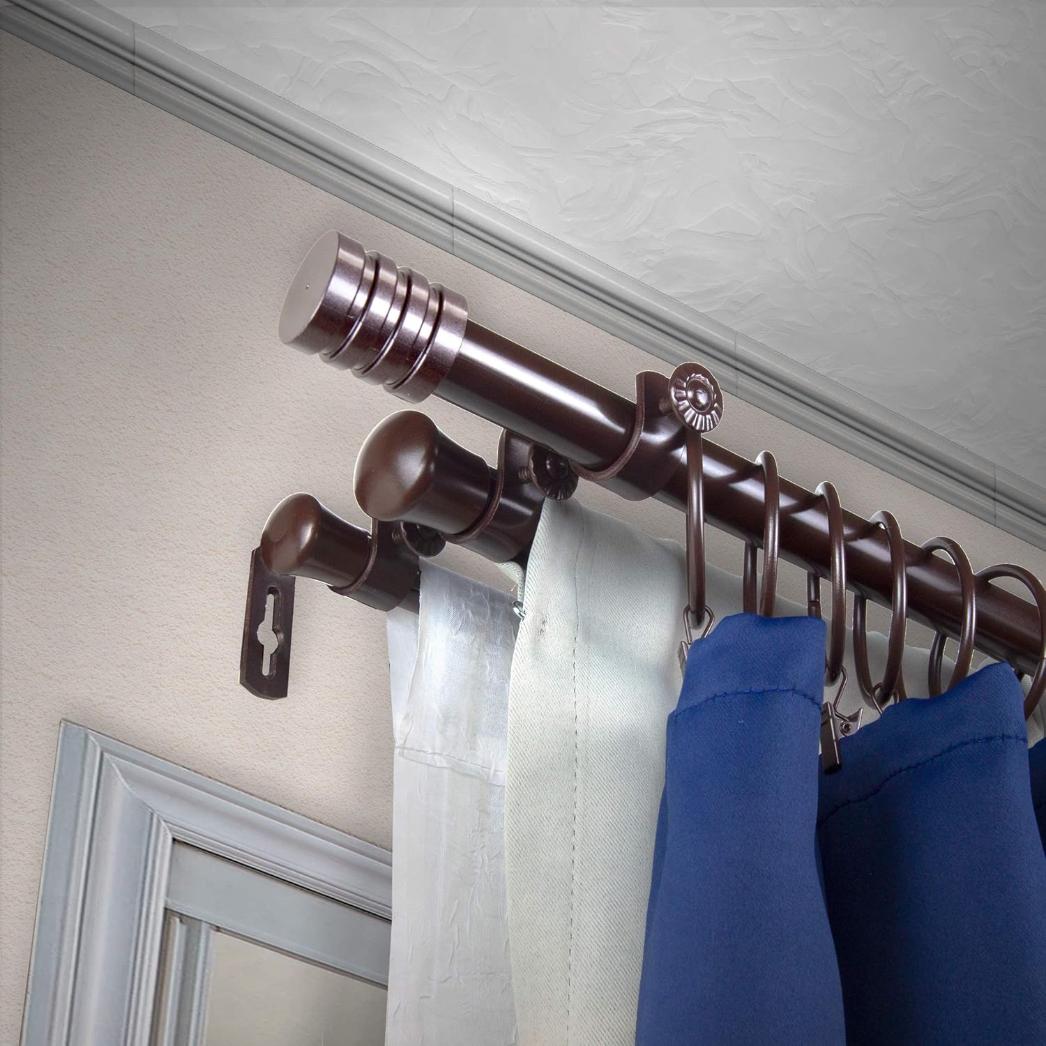 A&F Rod Décor - Grant 13/16 Triple Curtain Rod 120-170 inch - Cocoa