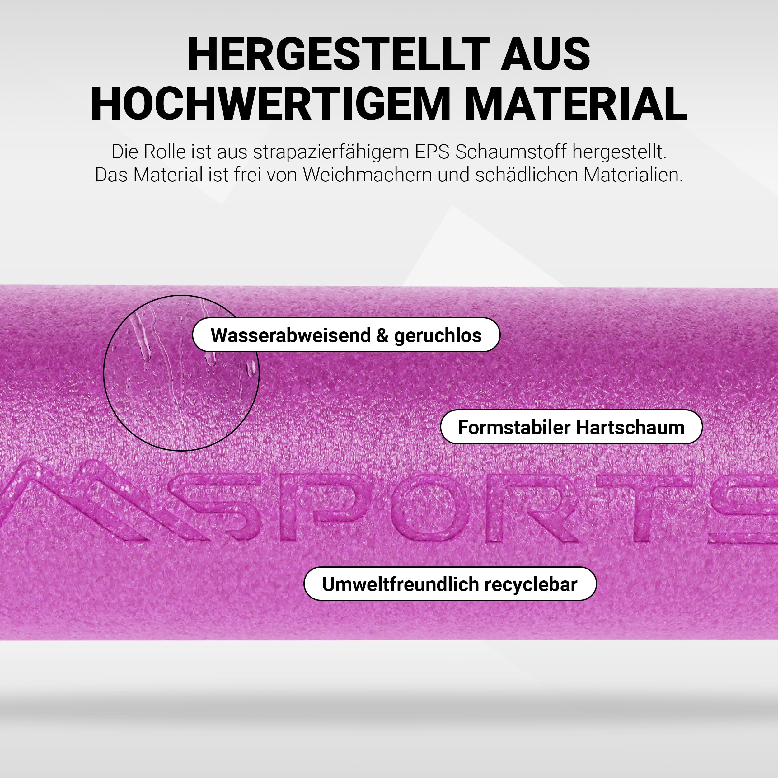 Yoga Rolle Premium | Pilates Rolle - 45 x 15 cm oder 90 x 15 cm - Faszienrolle (Pastellpink, 45 x 15 cm)