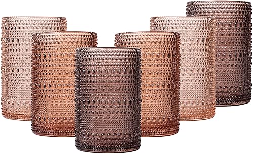Miniatura 15 de Venus - Juego de 6 vasos de agua vintage con estampado de hobnail de 12 onzas, vasos de vidrio con cuentas para cocina y bar, vasos de vidrio para