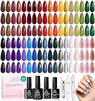 Vista 14 de Beetles - Kit de esmalte de uñas de gel con capa base y capa superior, neutro, marrón, rosa, gris, verde, blanco, negro, con brillantina, juego