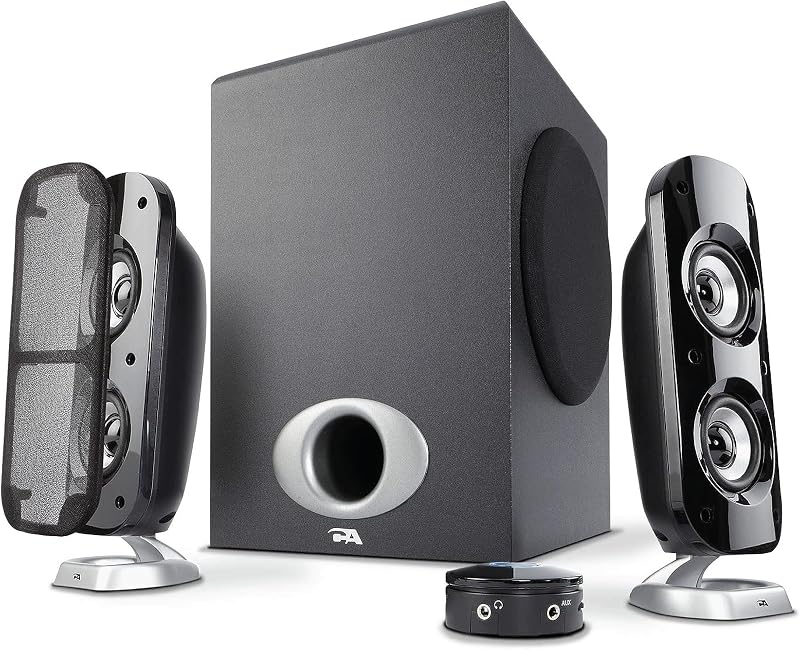 Cyber Acoustics CA-3810 2.1 Multimedia Speaker System with 80W Subwoofer | Powerful 2.1 PC Speaker System with Subwoofer, 80W Power, Desktop Control Pod, Adjustable Bass, for Music, Movies, and Gaming