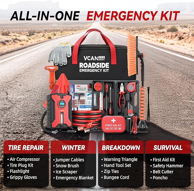 Kit de Seguridad Vial con Compresor, Cables de Arranque y Botiquín miniatura 7