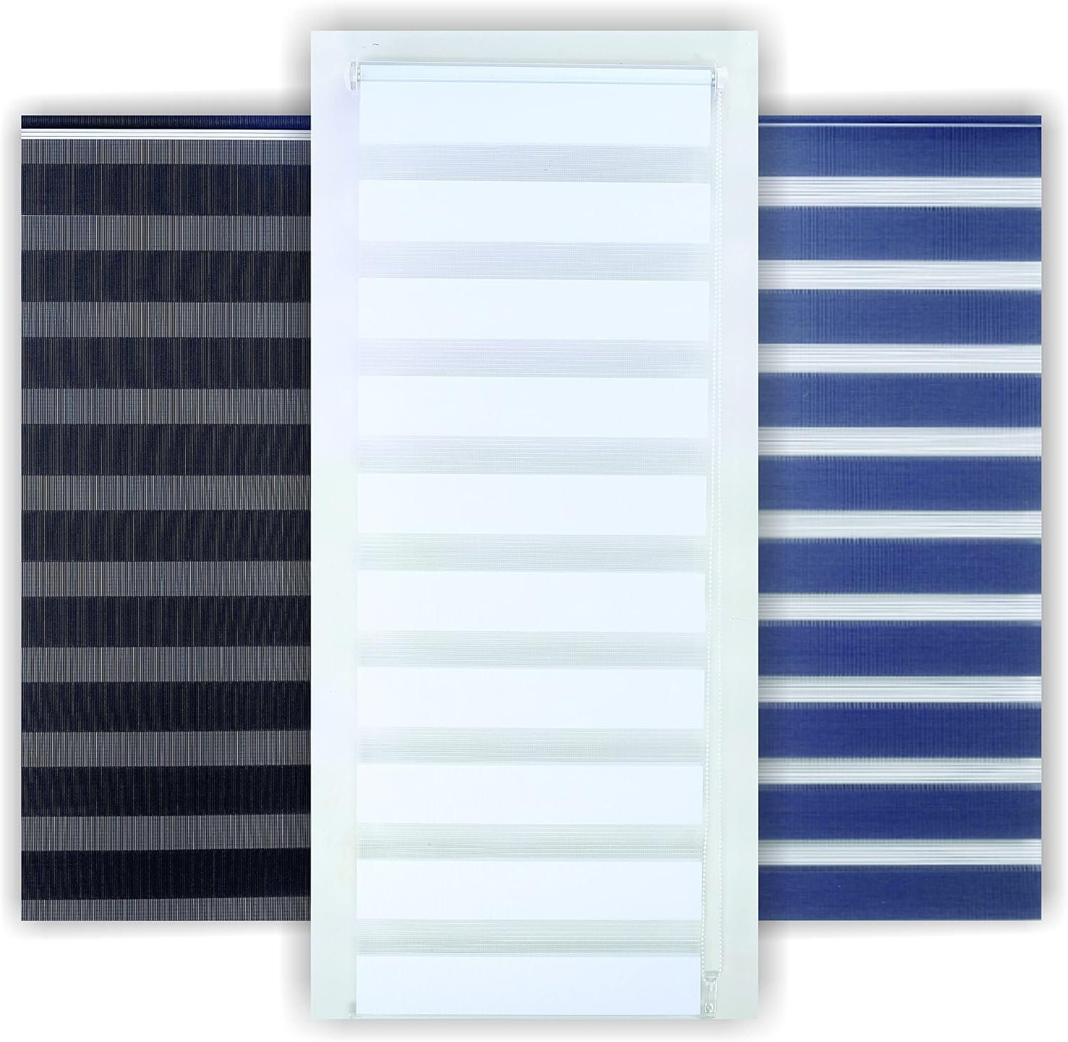 Funky Gadgets Day and Night Roller Blinds Dual Layer Fabric Zebra Blind Translucent or Blackout Vision Roller Shades No Drill Blinds Curtains for Windows and Doors White 94W x 165H cm