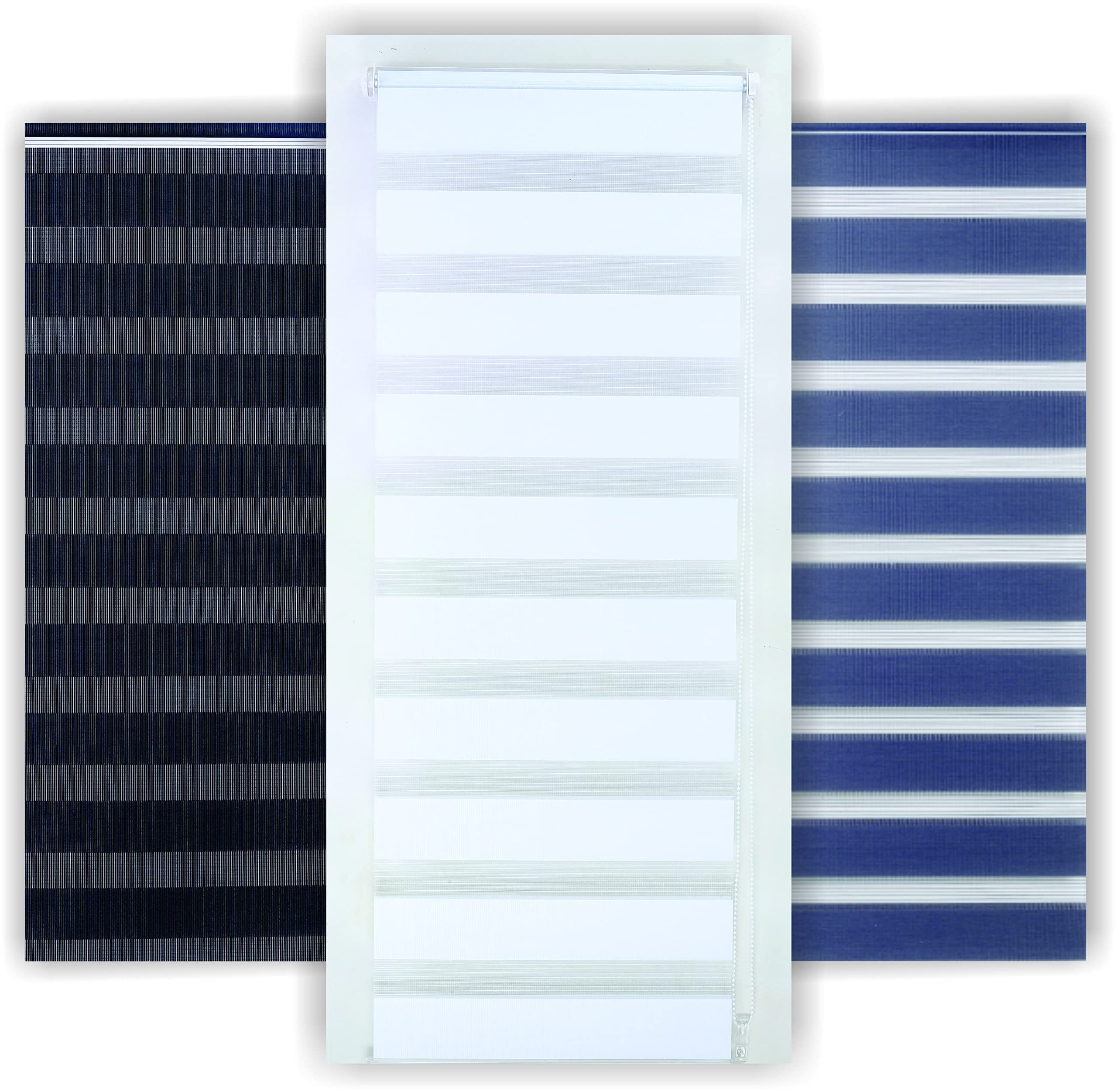 Funky Gadgets Day and Night Roller Blinds Dual Layer Fabric Zebra Blind Translucent or Blackout Vision Roller Shades No Drill Blinds Curtains for Windows and Doors White, 94W x 165H cm