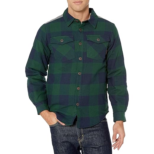 Legendary Whitetails Men's Standard Woodsman Heavyweight Quilted Shirt Jacket, Evergreen Plaid, X-Large