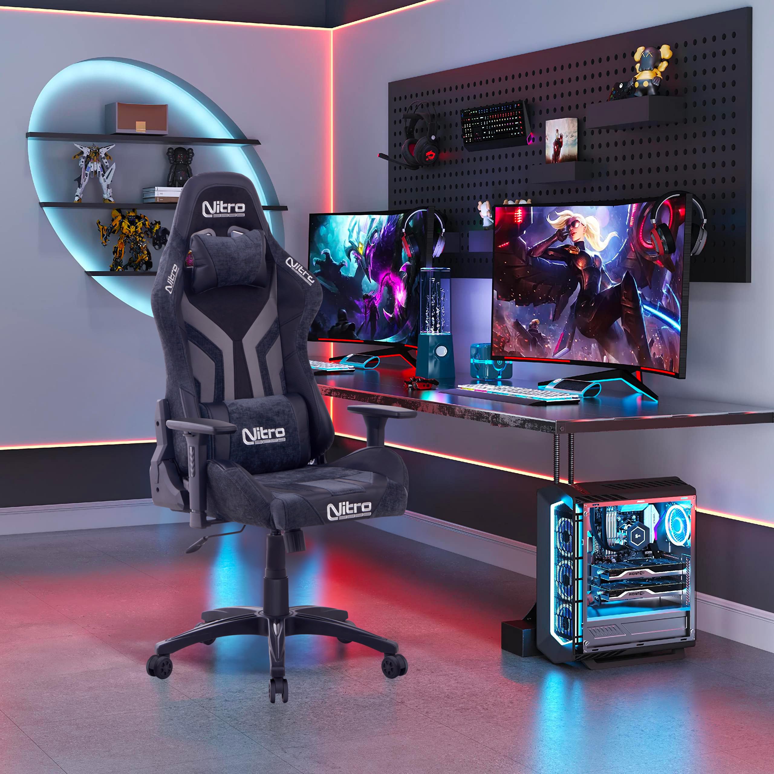 Brigros Nitro - Sedia Gaming In Tessuto Scamosciato E Similpelle Reclinabile 155° Con Cuscino Lombare E Cervicale, Sedia Da Gaming Ergonomica Con Braccioli 3D Regolabili Modello Flyco (Grigio/Nera)