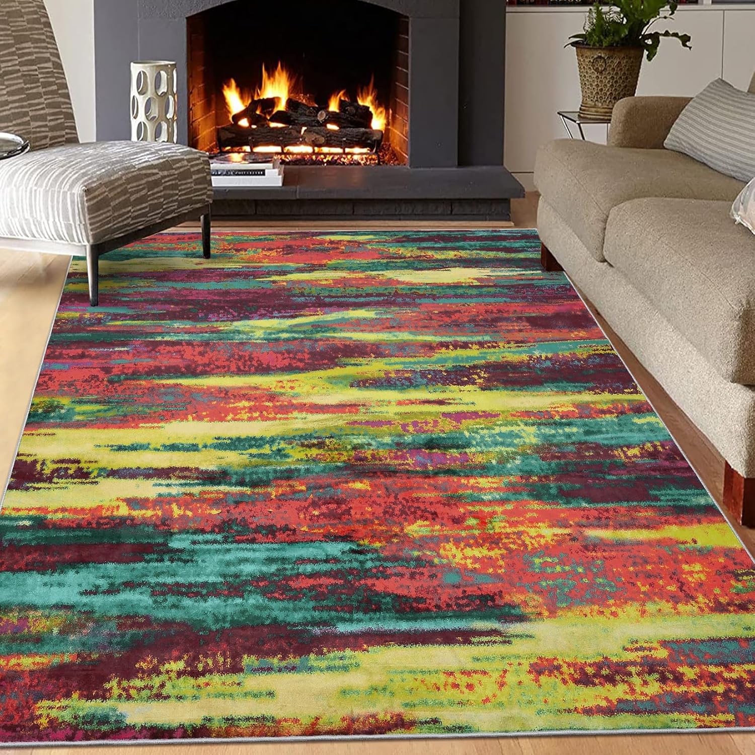 CAROMIO Large Living Room Areea Rug Boho Chic Colorful Area Rug Modern Abstract Indoor Area Rug Indoor Contemporary Area Rugs Throw Carpet for Bedroom Nursery, 8' x 10' Colorful