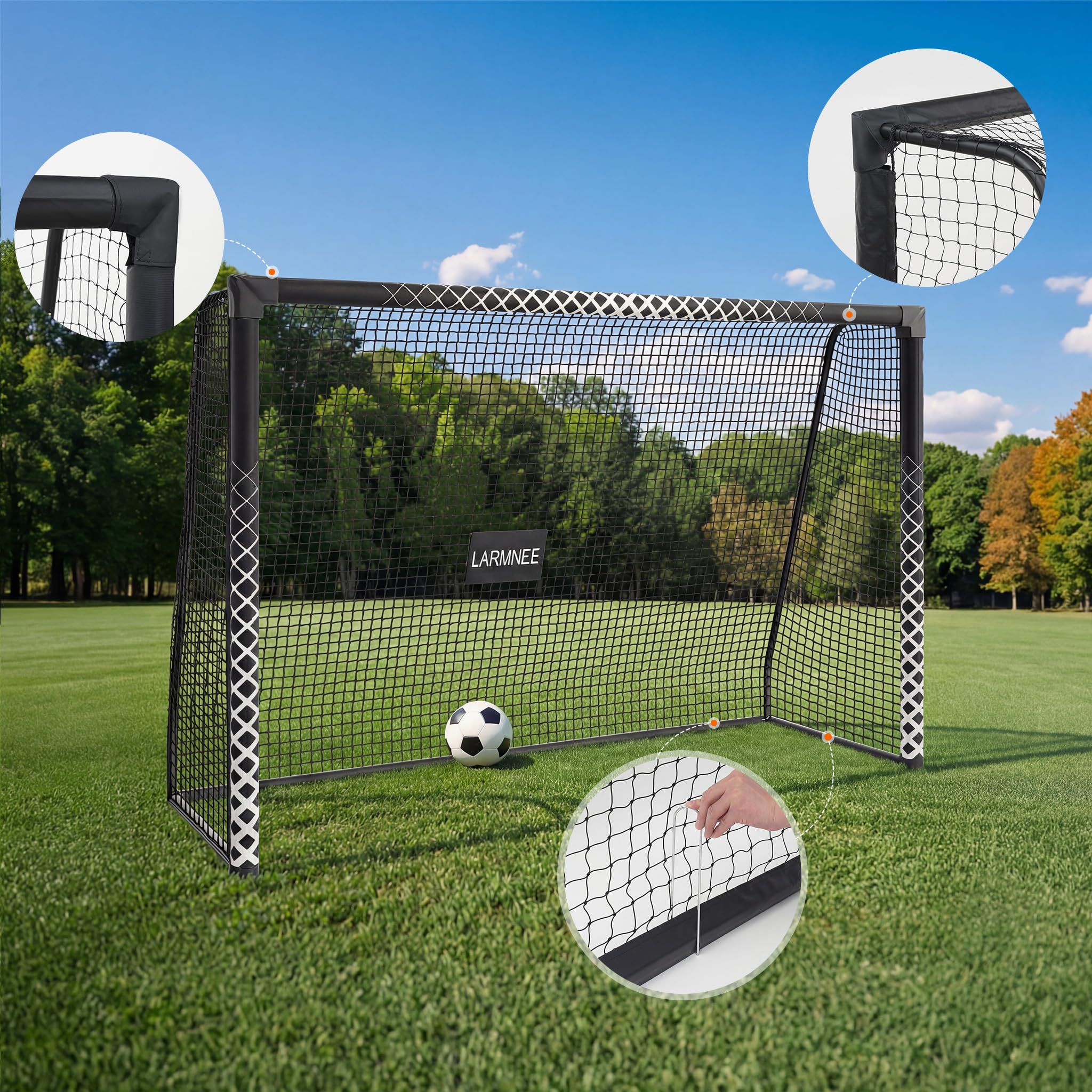 LARMNEE But de Football avec Mousse de Protection, Cage de Foot résistante aux intempéries, Filet en PE