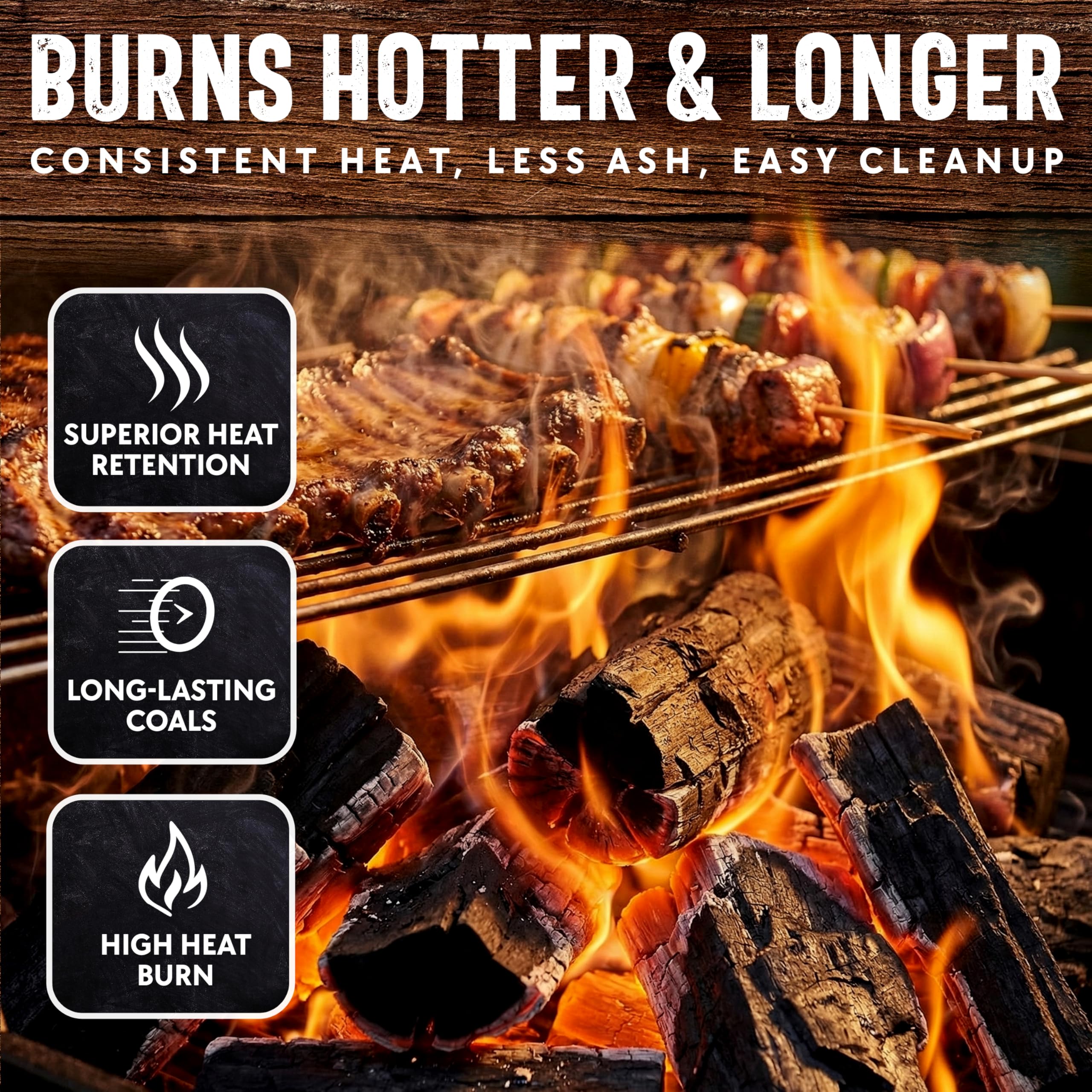 Mr. Bar-B-Q - Carbón de madera dura natural, fácil de encender y baja ceniza, se quema más caliente, más largo y más limpio para parrillas de madera dura natural para asar, ahumar, Kamado y parrillas