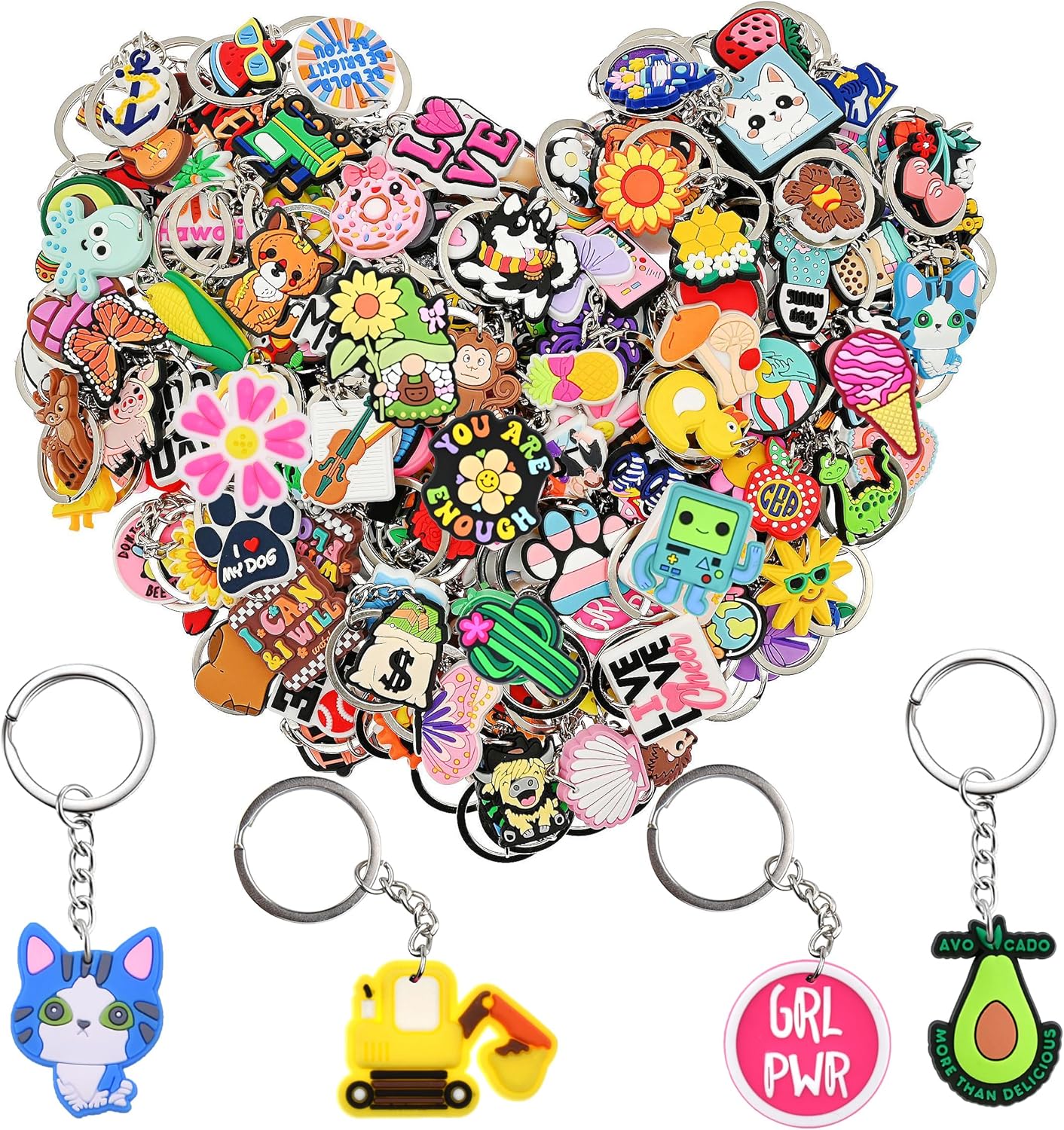 Bulk Keychains 100/200pcs Random Different Keychain Lot Lovely Cool Key Chains for Student Prize Birthday Gift Party Favor