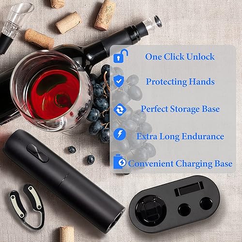 Miniatura 6 de SJJEBSK Juego de abridor de vino eléctrico, juego de regalo de abridor reutilizable, incluye cortador de aluminio, tapón de vino al vacío,