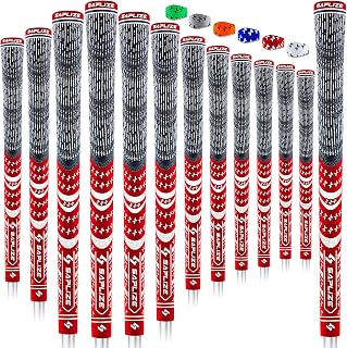 SAPLIZE Puños de golf de 13 piezas con kit completo de regripping, tamaño estándar/mediano, goma de cable, agarres híbridos para palos de golf, 6 opciones de colores