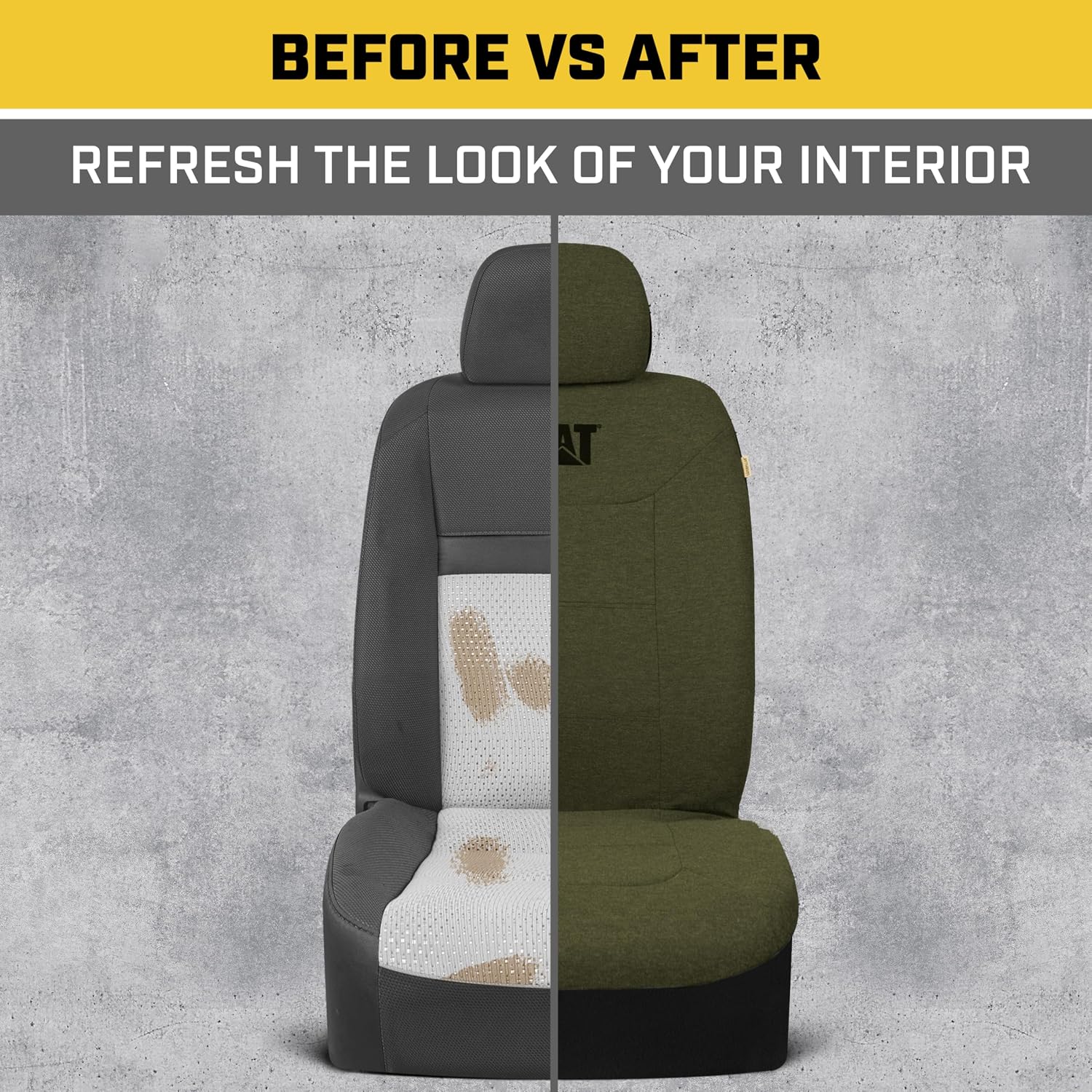 Cat CozyBlend Car Seat Covers, Olive Green Heather - Premium Jersey Fabric Seat Covers for Cars Trucks SUV, Breathable Cotton Car Seat Covers Front Seats Only, Universal Fit Automotive Interior Covers