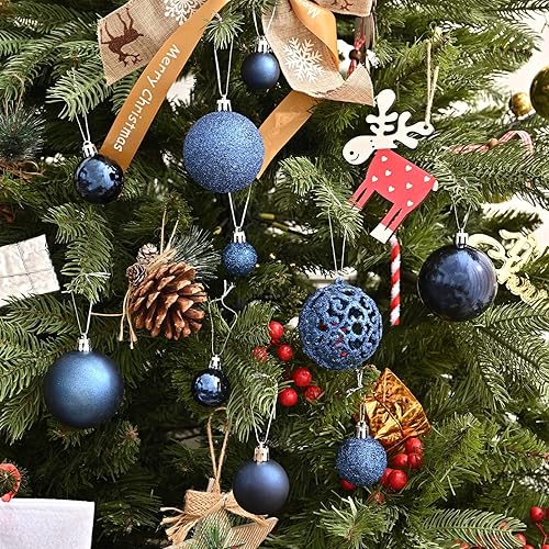 Vista 4 de 100PCS Christmas Balls Ornaments, Navy Blue Shatterproof Hanging Xmas Tree Decorations Azul marino