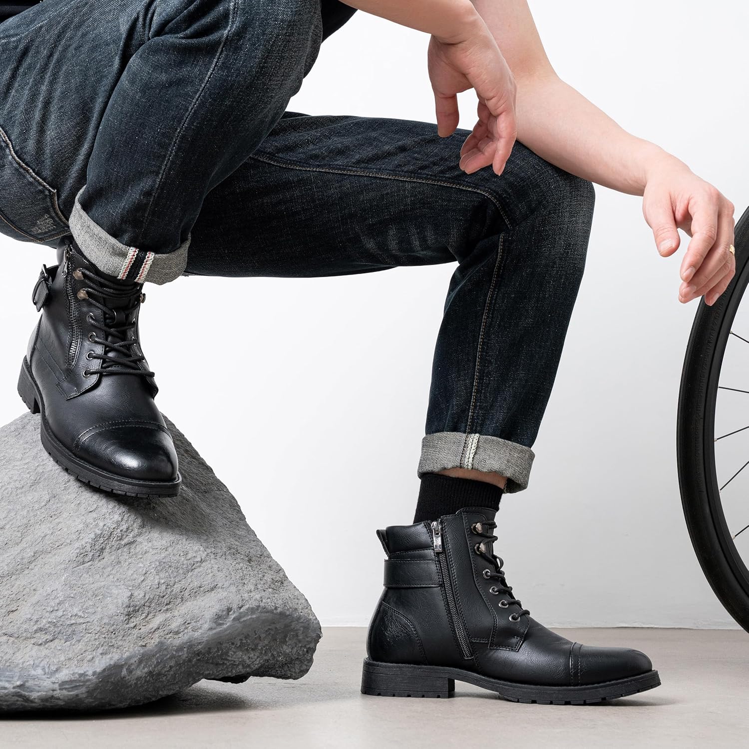 Vostey Men's Boots Boots for Men Casual Boots Motorcycle Combat Ankle Dress Boots Mens - Image 3