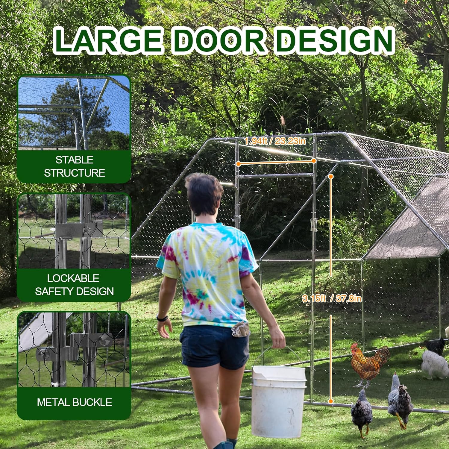 Chicken Coop Large Metal Chicken House/Pen with Climbing Frame for 15-20 Chickens, Outdoor Walk-in Poultry Cage Flat Shape for Ducks, Rabbits, Dogs Etc, 236" x 117.6" x 78.7" - 2 Box Set