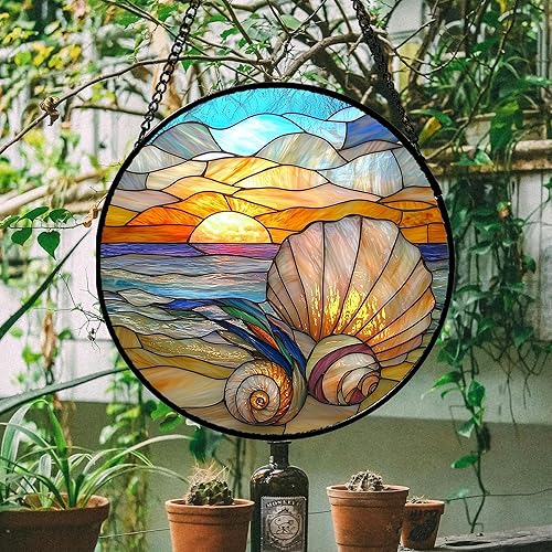 Miniatura 5 de Colgar para ventana de vitral, conchas de playa coloridas, atrapasoles para puerta, decoración del hogar, atrapasoles oceánicos, Navidad, día de la