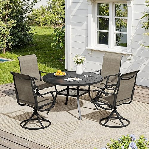 Miniatura 28 de VICLLAX Muebles pequeños de exterior de 3 piezas, 2 sillas giratorias de patio y mesa redonda pequeña para 2, sillas de carbón oscuro y negro Carbón