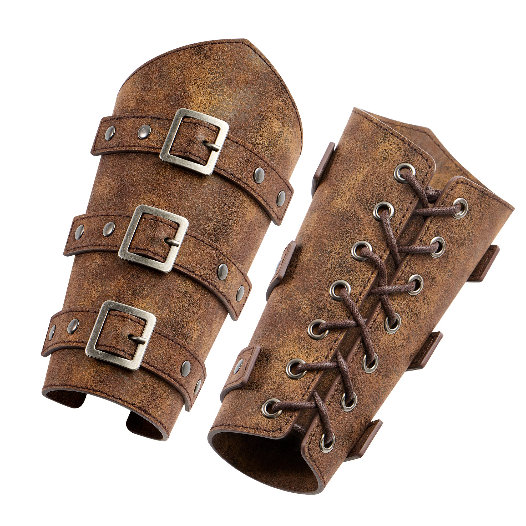 Spooktacular CreationsAdult Medieval Leather Arm Guards, Halloween Leather Bracers Renaissance for Men, Retro Wristband Buckle
