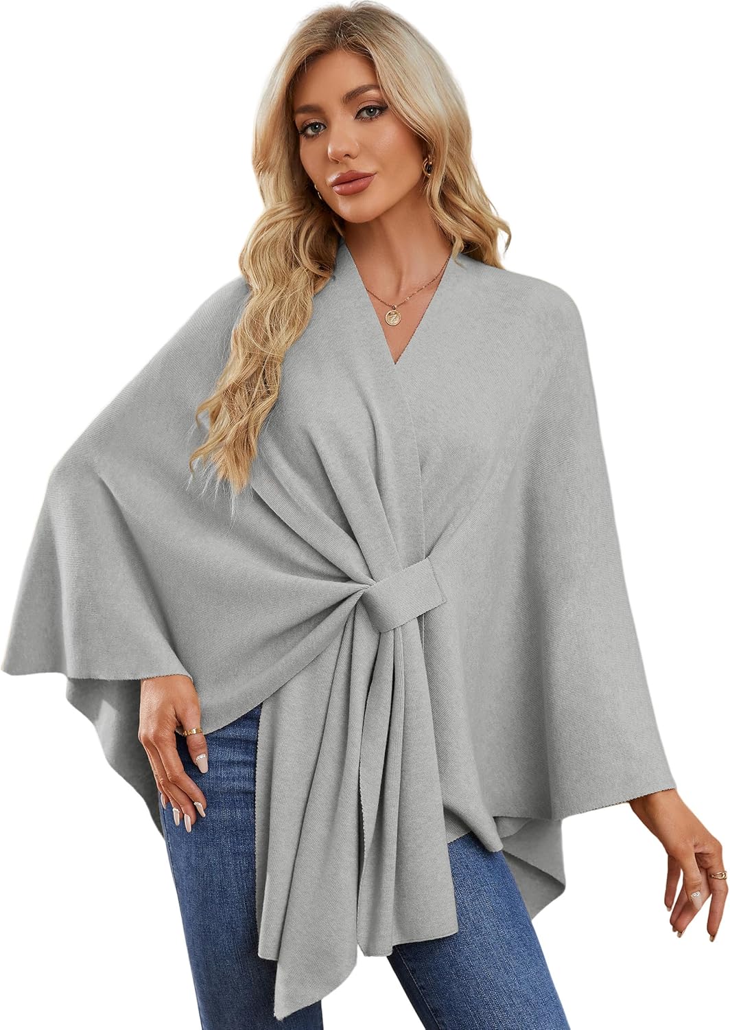 PULI Women's Elegant Shawl Wraps Soft Open Front Poncho Sweater for Spring Fall Winter