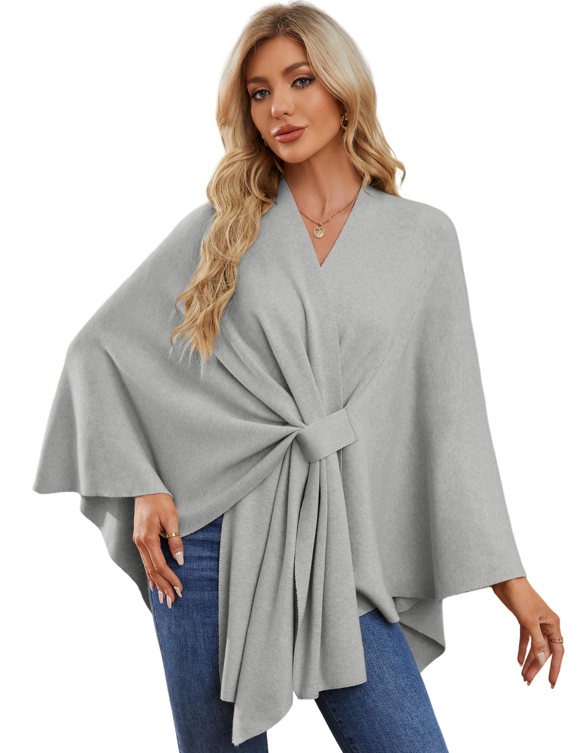 PULI Womens Elegant Shawl Wraps Soft Open Front Poncho Sweater for Spring Fall Winter
