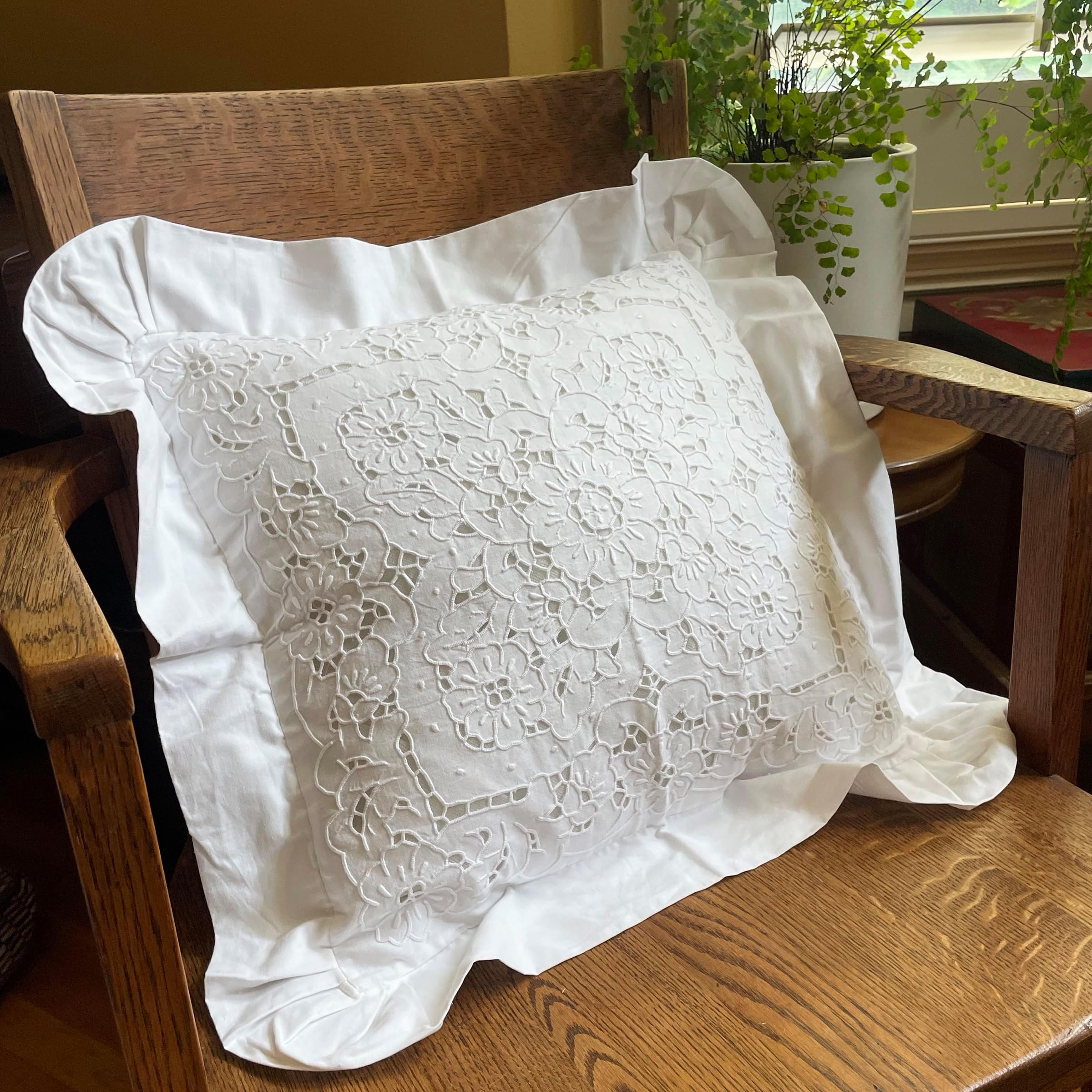 MODERN HEIRLOOM Embroidered and LACE 2-PC Pillow Decorative Pillow Set, 16 inches, Constance White 16" 2 Count