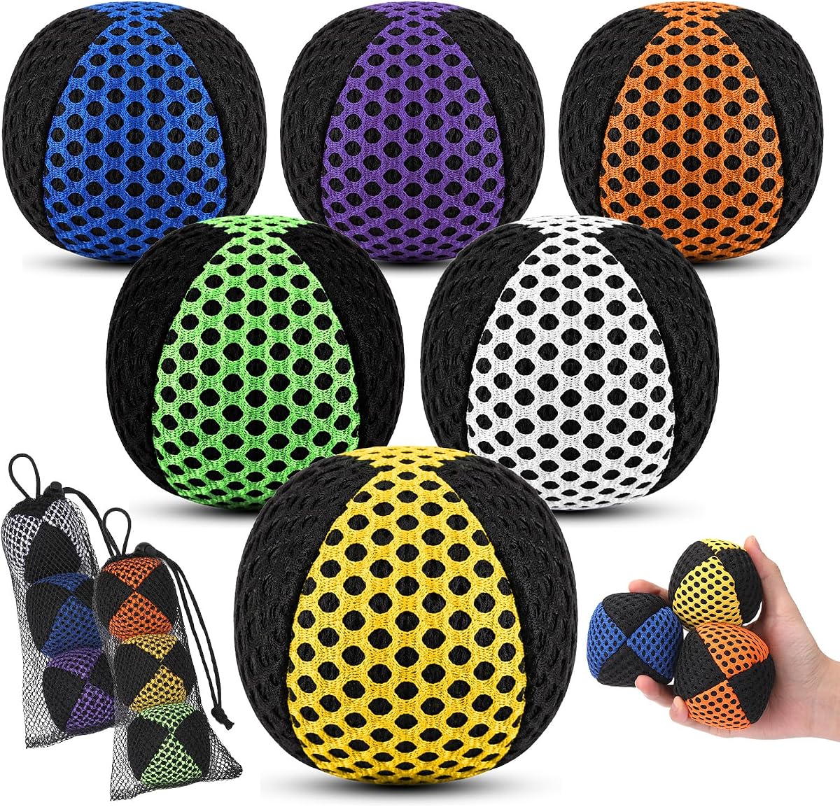 6 Pack Juggling Balls Set for Beginners and Professionals, Vibrant Juggling Bean Bags Durable Soft Easy Grip Juggle Ball Set with Mesh Storage Bag, Gift for Adults(Bright,Mesh)