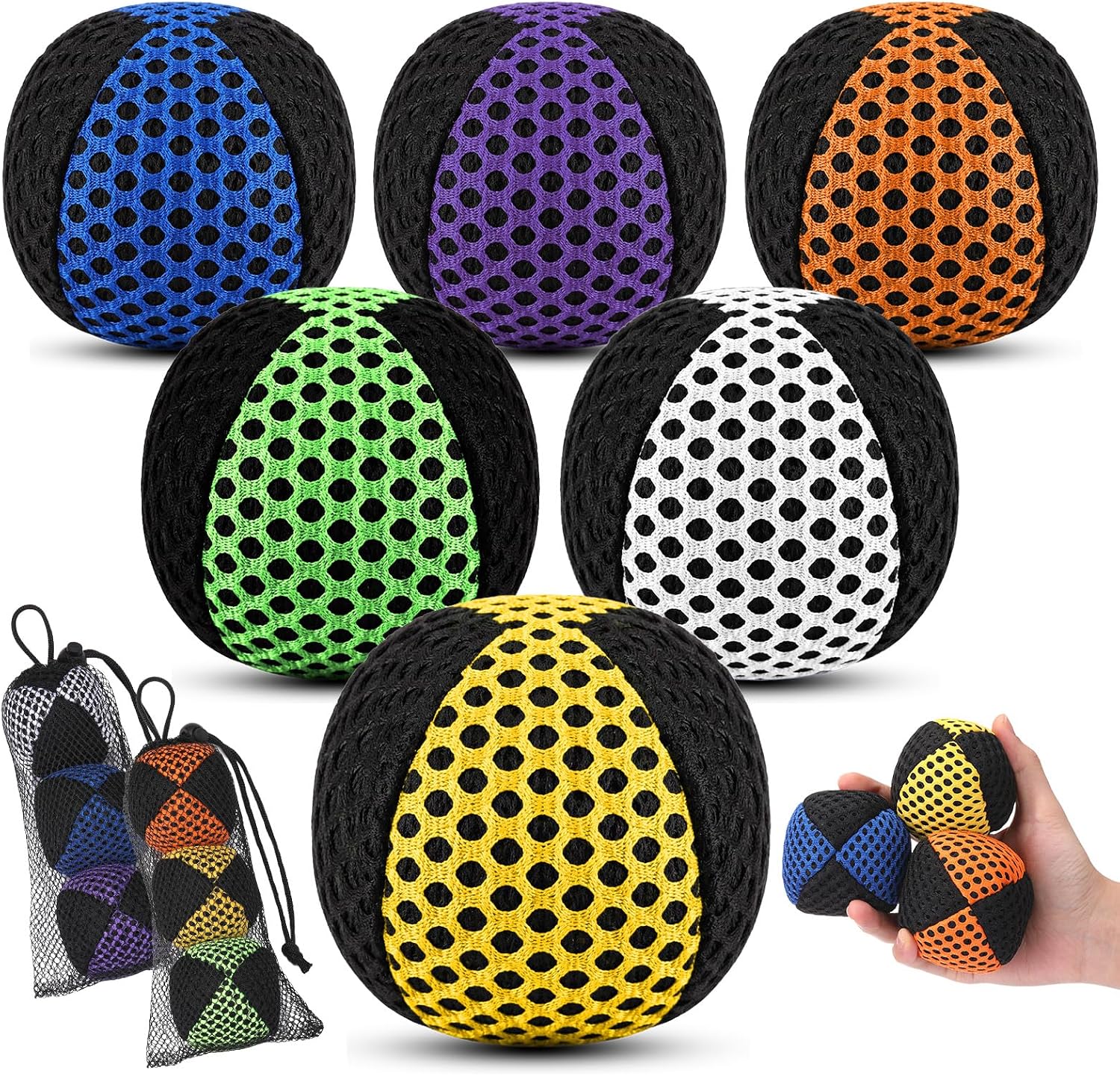 6 Pack Juggling Balls Set for Beginners and Professionals, Vibrant Juggling Bean Bags Durable Soft Easy Grip Juggle Ball Set with Mesh Storage Bag, Gift for Adults(Bright,Mesh)