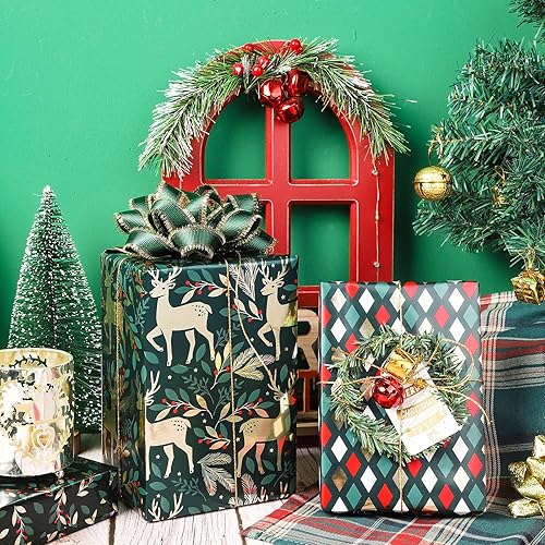 Vista 31 de LeZakaa Mini rollo de papel de regalo de Navidad azul, muñeco de nieve, reno, bola de cristal, árbol de copo de nieve, papel de regalo metálico