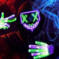 Vista 28 de JOYIN Máscara de Halloween con luz LED y guantes para disfraz de cosplay de Halloween (rojo), 3 modos de máscara que brilla en la oscuridad