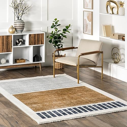 nuLOOM Keeva - Alfombra moderna a rayas con flecos, 7x10, beige