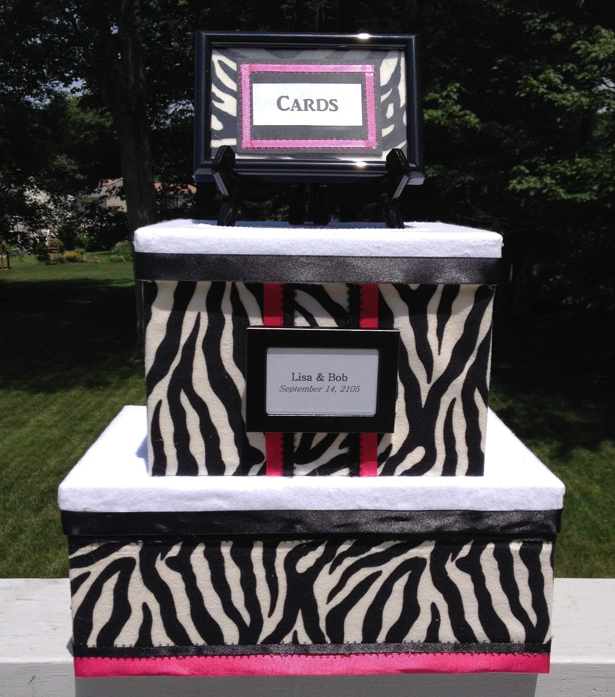 Sweet 16 Card Box, Wedding Card Holder, Birthday, Quinceanera, Zebra, animal print, Handmade Personalized, 2 tiers