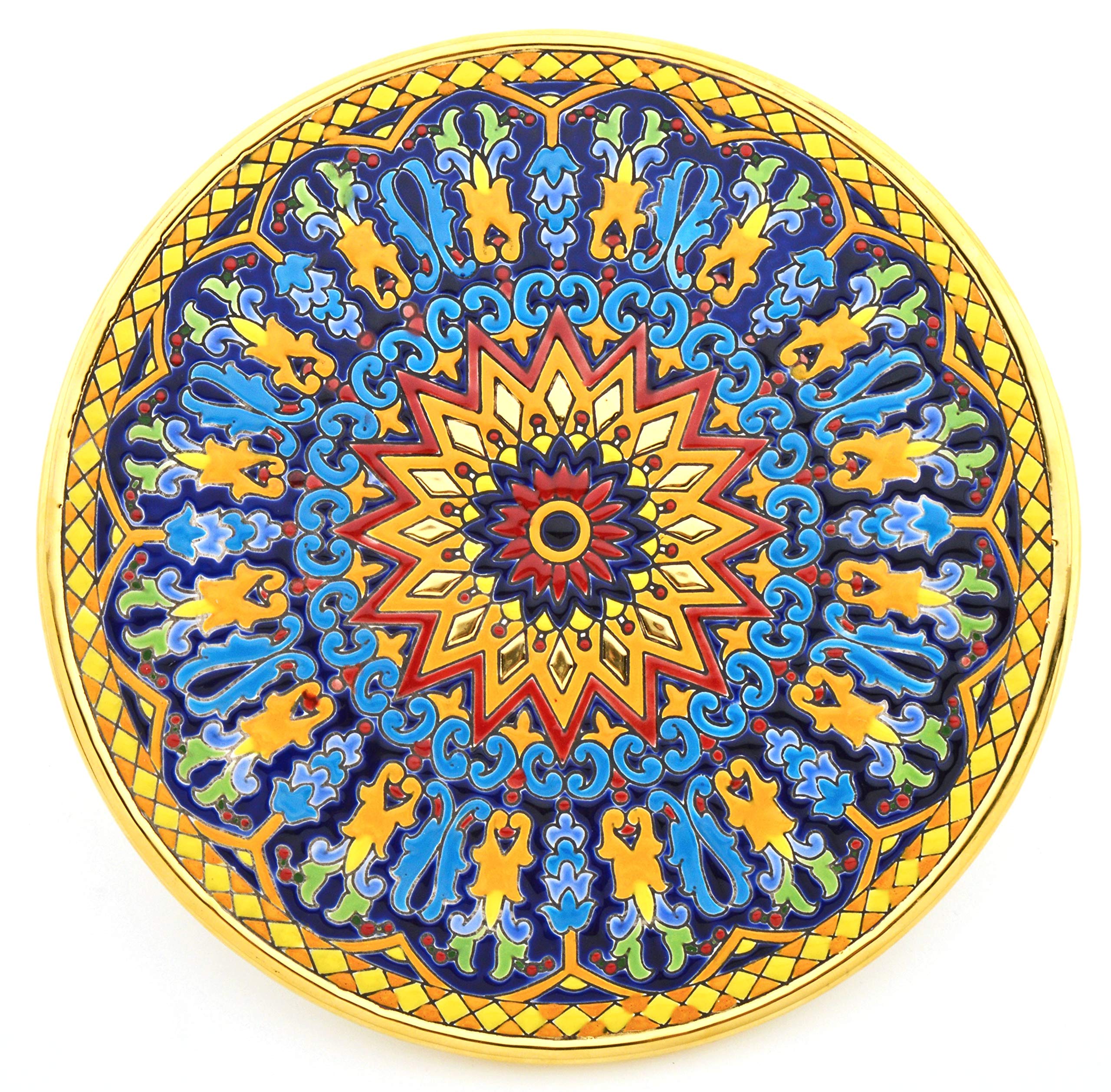 ART ESCUDELLERS WALL PLATE MODEL 42, decorative ceramic plate for hanging handpainted with the dry rope (cuerda seca) technique GOLD OF 24 K (Carat). 28,5cm diameter.