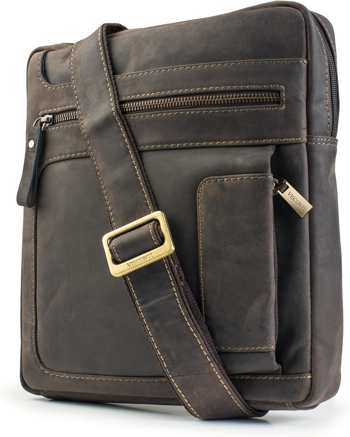 Visconti Owen Distressed Leather Messenger Shoulder Bag Handbag, Brown, One Size