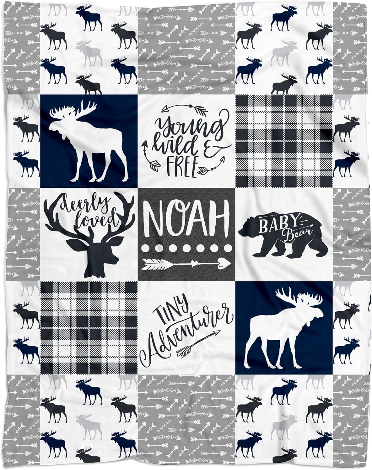 Personalized Baby Name Blanket for Nursery Crib Throw or Toddler Bed | Tribal Baby Woodland Theme for Boy or Girl - Lightweight Silky Soft Minky Fleece