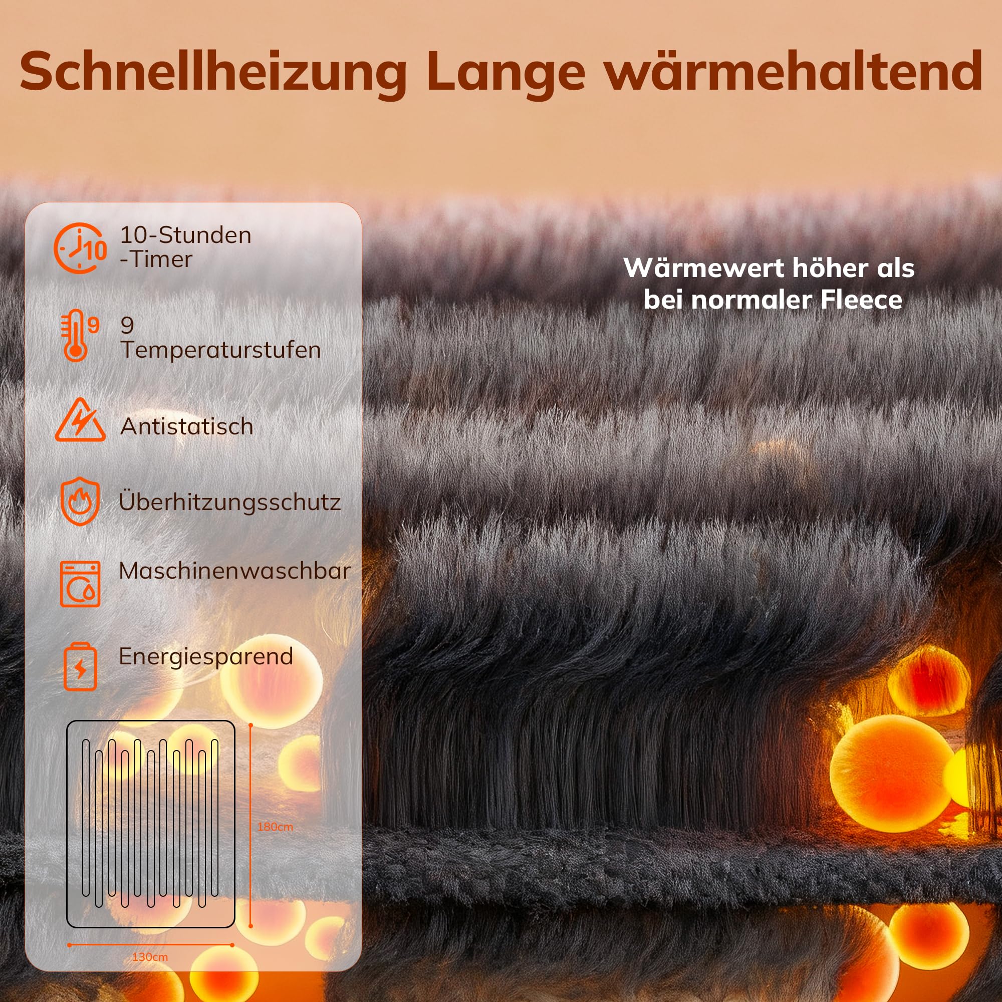 Keenstone Heizdecke, kuschelige Wärmedecke Elektrisch, 9 Temperaturstufen, maschinenwaschbar, Heizdecke mit Abschaltautomatik, 180 x 130 cm