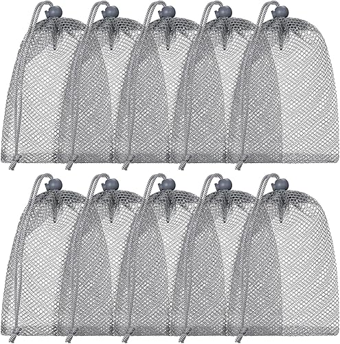 10 bolsas de malla con cordón, bolsas grandes de malla de nailon, bolsa de regalo, bolsa de lavavajillas con cordón deslizante para cocina, joyería,