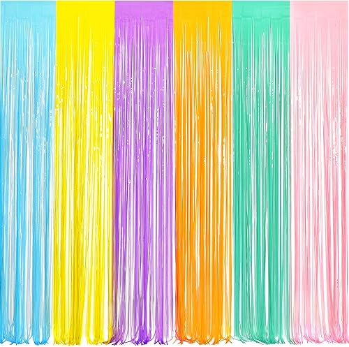 Miniatura 26 de BRAVESHINE Cortinas de fondo de fotos de oropel – Paquete de 2 cortinas de flecos de papel de aluminio negro y naranja de 3.2 x 8.2 pies para