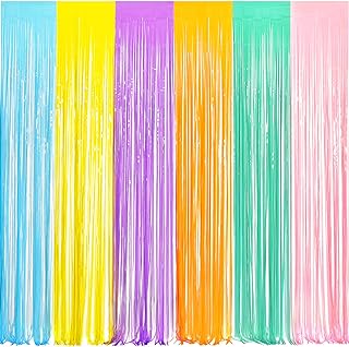 BRAVESHINE Glitter Tinsel Foil Fringe Curtains - 2Pcs 3.2x8.2ft Pastel Rainbow Photo Backdrop for Sweet Birthday Baby Shower Unicorn Mermaid Kids Candy Donut Ice Cream Easter Bunny Party Decorations