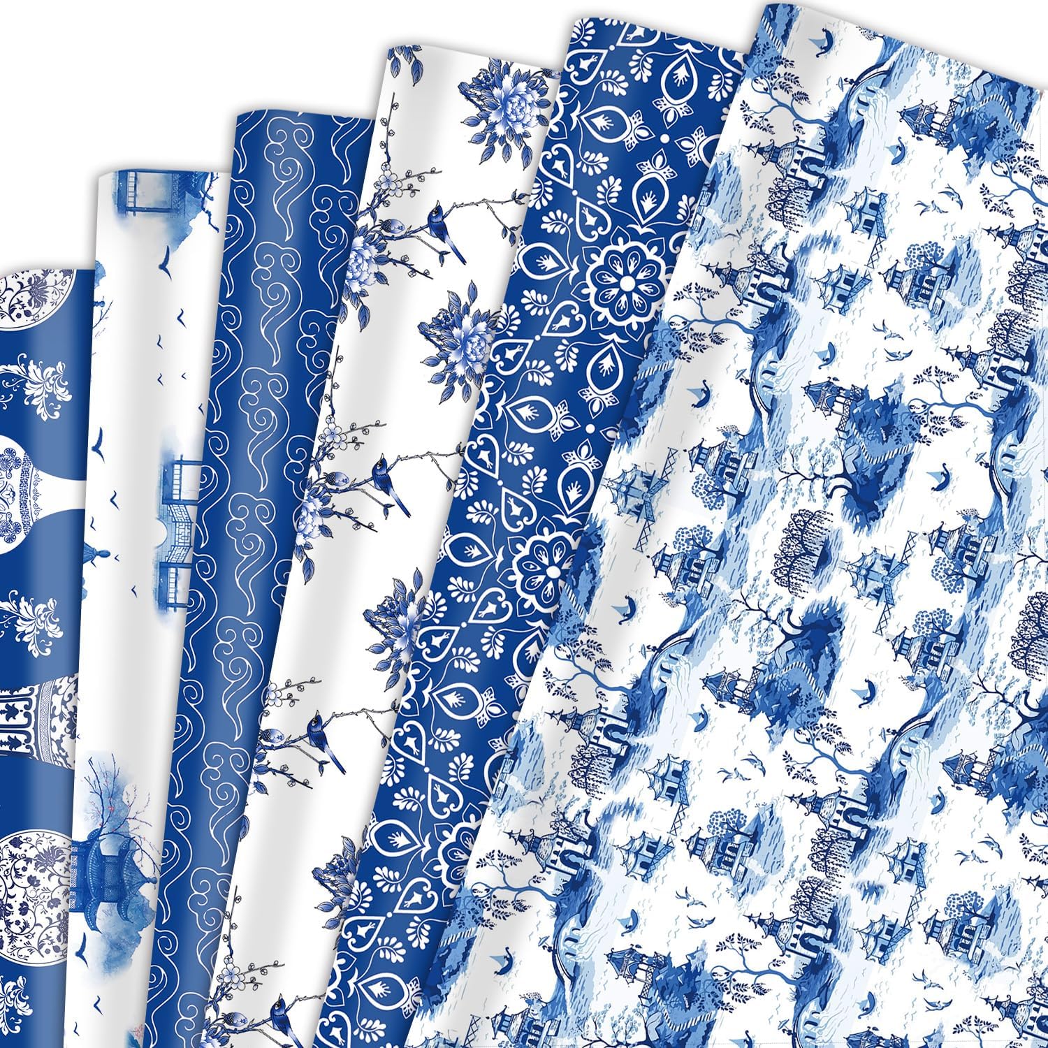 Amazon.com: Keluna Chinoiserie Gift Wrapping Paper - 12 Pcs Blue White ...