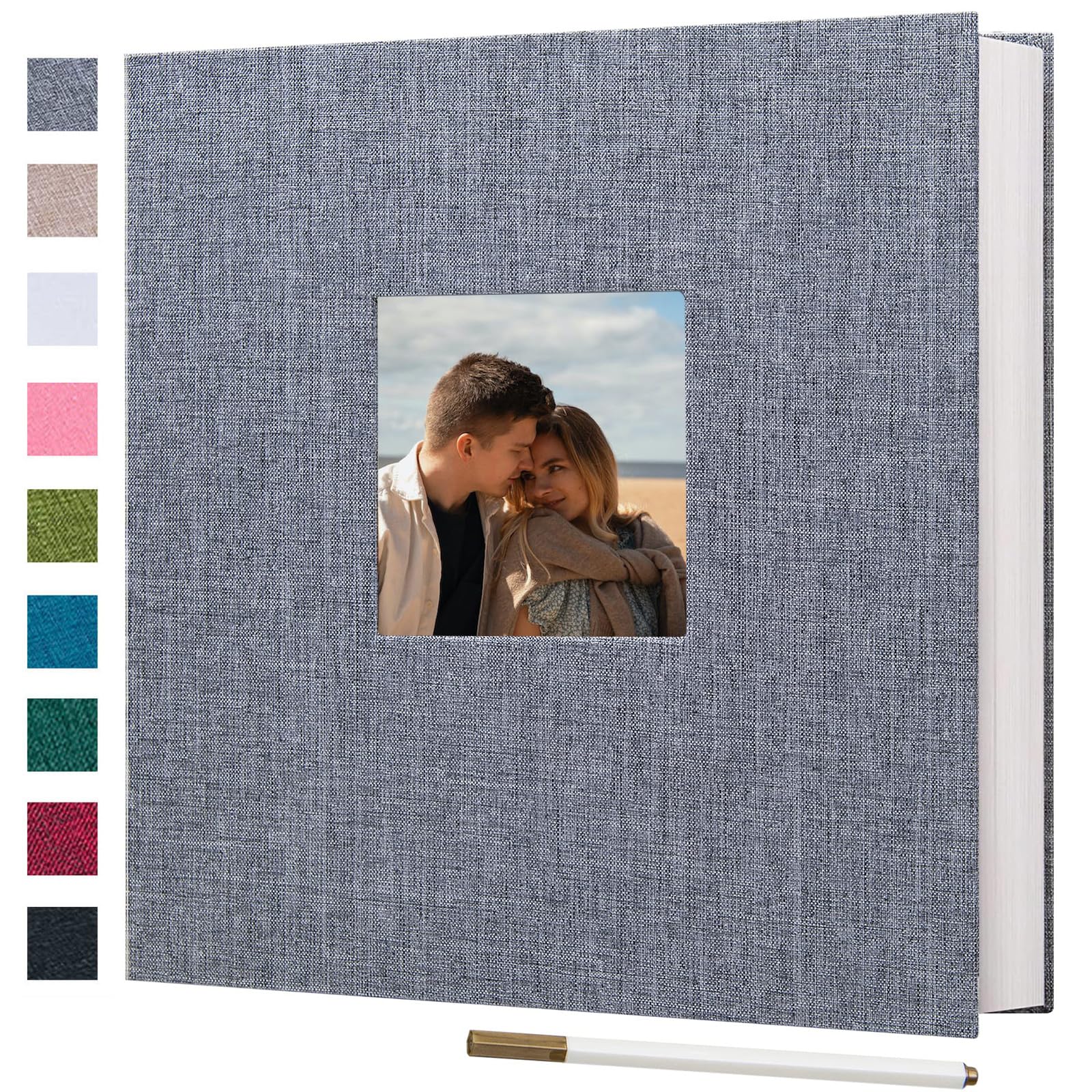 Ponping Large Photo Album Self Adhesive 4x6 5x7 8x10 Pictures Linen Cover 80 Blank Pages DIY Scrapbook Albums with A Metallic Pen
