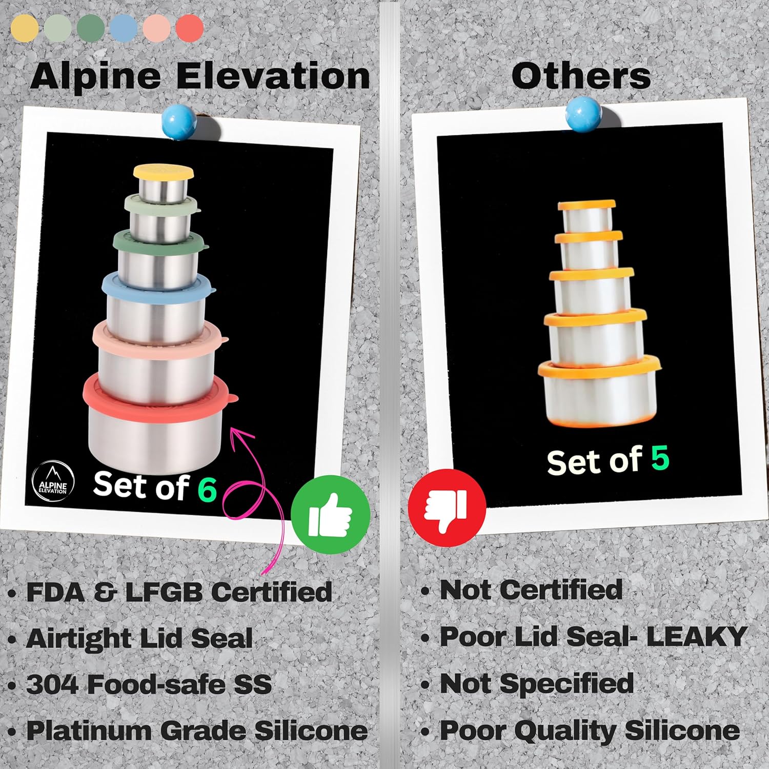 12 Pcs - 6 Stainless Steel Containers + 6 Silicone Lids | 304 Stainless Steel Snack Container | Nesting Snack and Dip Containers | Metal Food Storage - Image 2